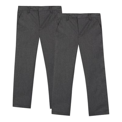 Pack of two boys' grey flat front school trousers